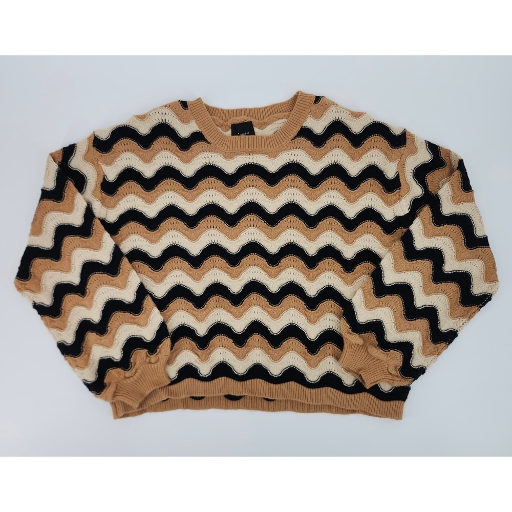 Lumiere Womens Wavy Chevron Knit Sweater Camel Black Cream Size L NT18371